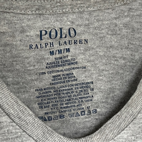 US Polo Assn Ralph Lauren Men’s V-Neck Slim Fit Short Sleeve T-Shirt Grey Medium - Picture 7 of 8
